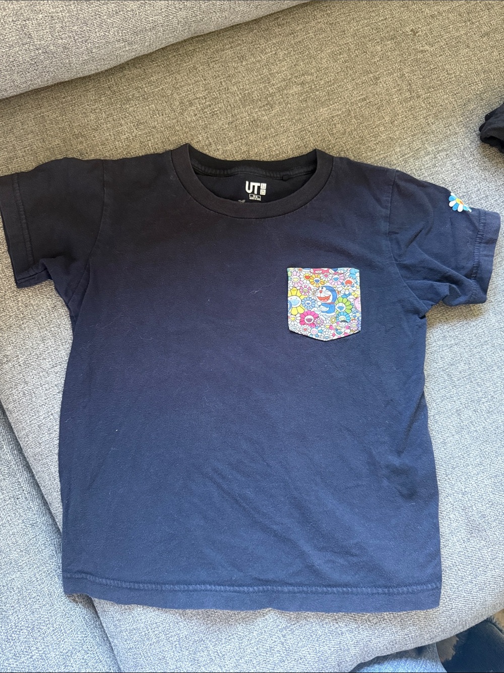 UNIQLO MURAKAMI Kids Navy Pocket Tee with Colorful Floral Pocket